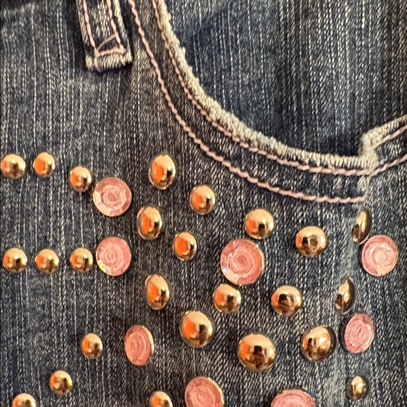 90s Y2K Lazer Embellished Denim Jeans Size 3 Juniors Pink & Silver Bedazzled - Picture 10 of 17